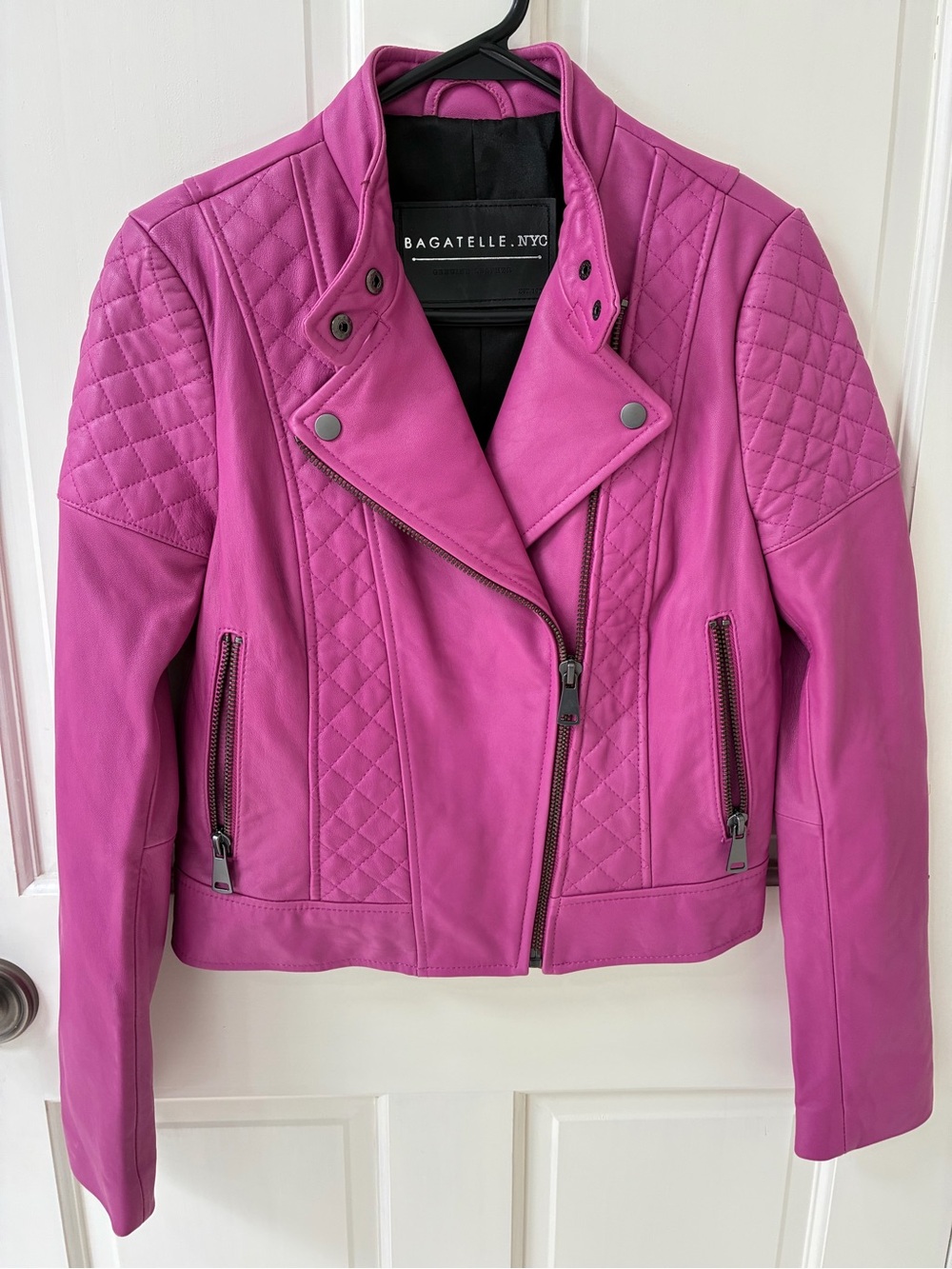 Genuine leather Bagatelle Fuchsia Quilted Moto Jacket S